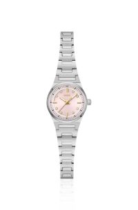Candor Gracey watch with pink crystal-accented dial, Silver tone