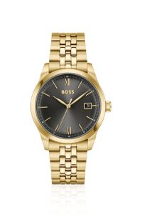 Langford orologio con bracciale a cinque maglie e quadrante nero, Color oro