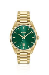 Cheswick green-dial watch with fluted bezel, Gold tone