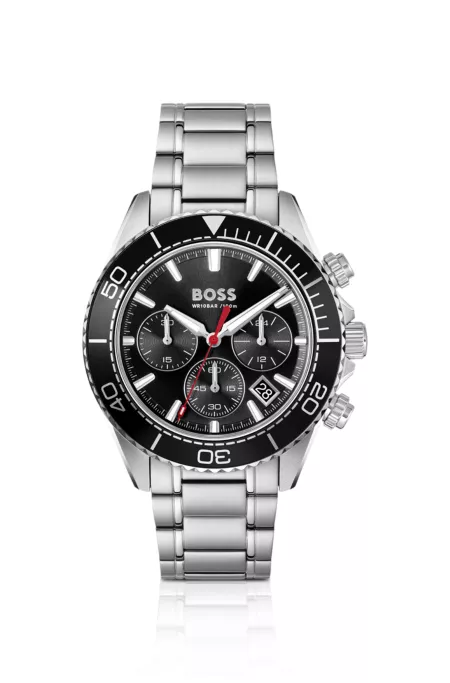 Sealiner montre à cadran noir avec lunette tachymètre rotative