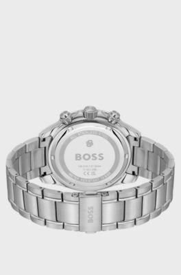 Sealiner black-dial watch with rotating tachymeter bezel, Silver tone