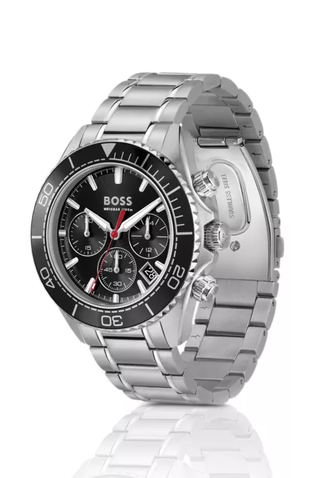 Sealiner montre à cadran noir avec lunette tachymètre rotative