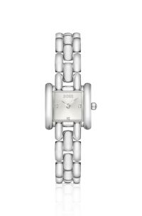 Roestvrijstalen vierkant Violet-horloge met sculpturaal vormgegeven armband, Zilverkleurig