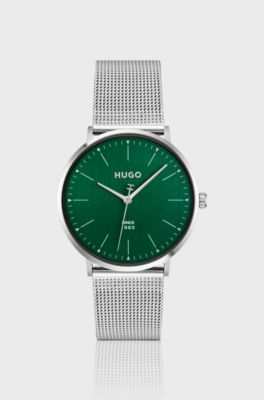 #Style 3H green-dial watch with mesh bracelet, Silver tone