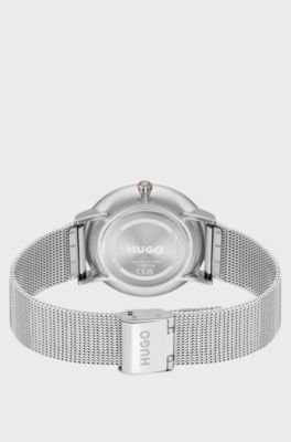#Style 3H green-dial watch with mesh bracelet, Silver tone