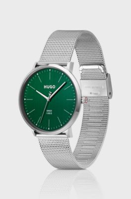 #Style 3H green-dial watch with mesh bracelet, Silver tone