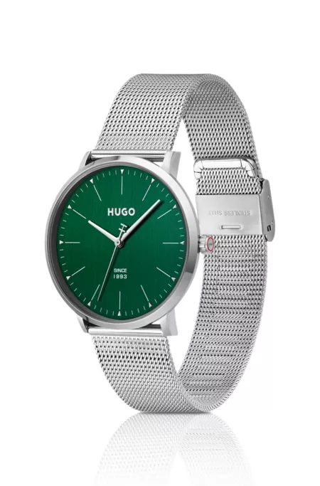 #Style 3H green-dial watch with mesh bracelet