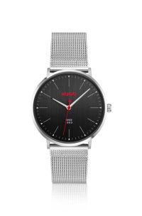 Slim-profile watch with a steel mesh bracelet, Silver tone