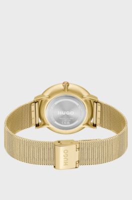 #Style 3H blue-dial watch with mesh bracelet, Gold tone