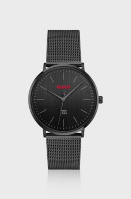 #Style 3H all-black watch with mesh bracelet, Black