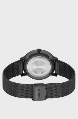 #Style 3H all-black watch with mesh bracelet, Black