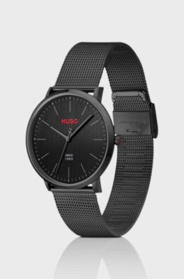 #Style 3H all-black watch with mesh bracelet, Black