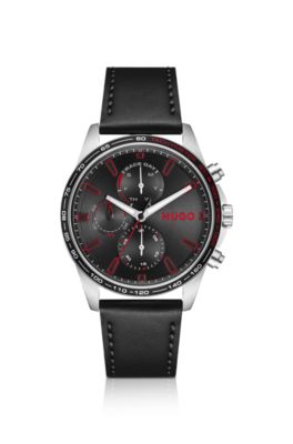 Sporty timepiece with tachymeter and sub-dials, Schwarz