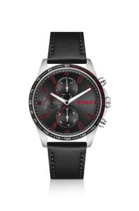 Sporty timepiece with tachymeter and sub-dials, Black