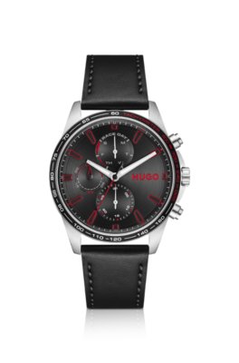 #Drift black-dial watch with black leather strap