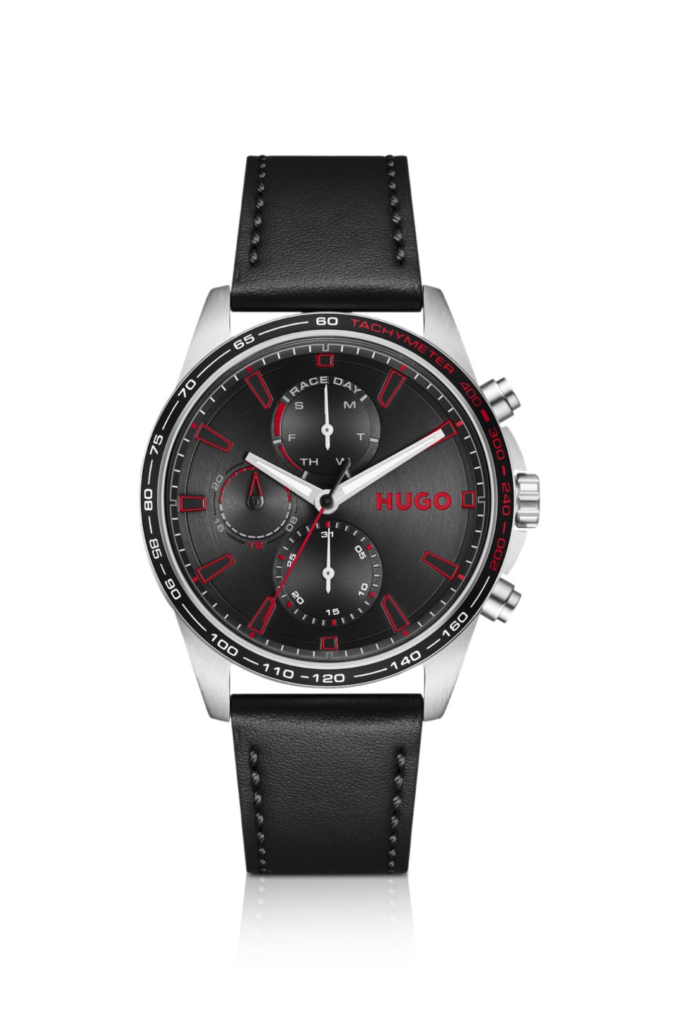 #Drift black-dial watch with black leather strap