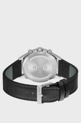 #Drift black-dial watch with black leather strap, Black