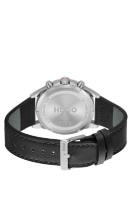 Hugo #Drift black-dial watch with black leather strap analoga klockor herr – bild 2