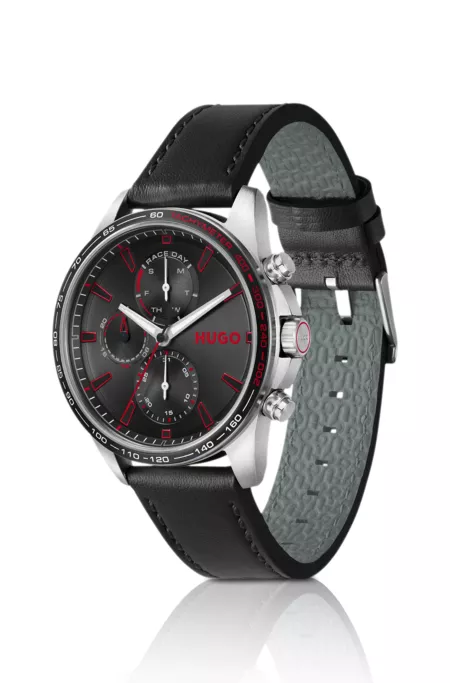 #Drift black-dial watch with black leather strap