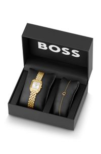 Gold-tone stainless steel watch and bracelet set, Gold tone