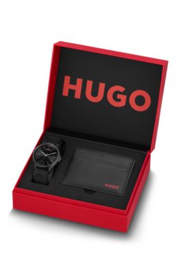 #Smash black-plated watch and card holder gift set, Black