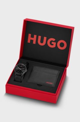 #Smash black-plated watch and card holder gift set, Black