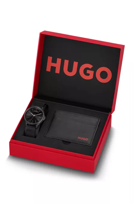 #Smash Geschenk-Set mit Kartenetui und schwarz beschichteter Uhr