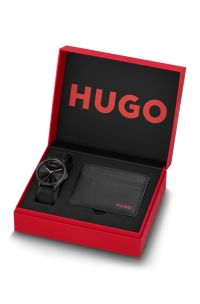 #Smash black-plated watch and card holder gift set, Black