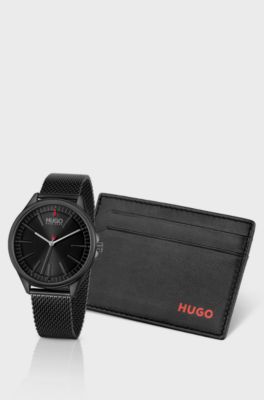 #Smash black-plated watch and card holder gift set, Black