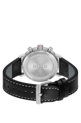 Hugo #Takeoff black-dial watch with stitched leather strap analoga klockor herr – bild 2