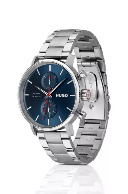 #Takeoff stainless-steel watch with blue dial