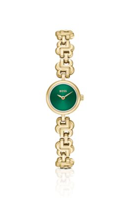 Double B Dressy green-dial watch with monogram bracelet, Gold tone
