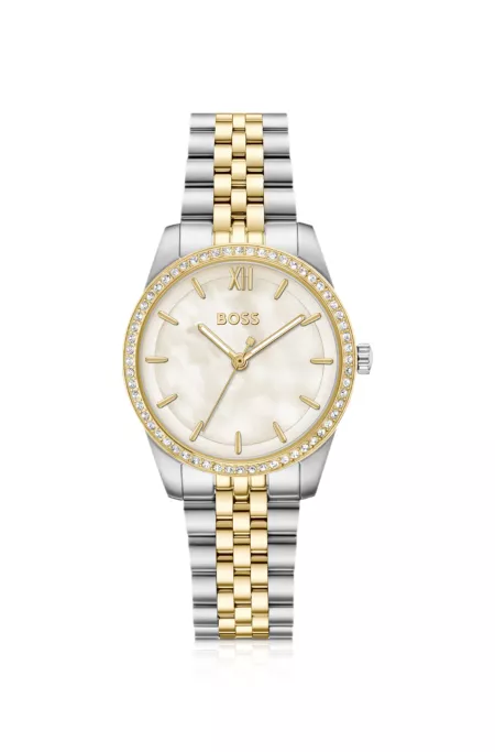 Graceful two-tone watch with crystal-set bezel