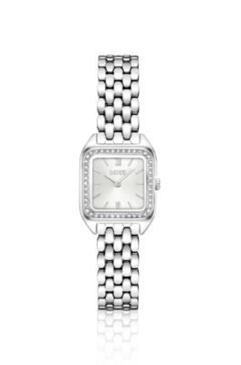 Mae Petite stainless-steel watch with crystal-set bezel, Silver tone