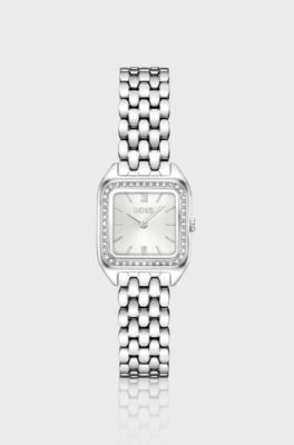 Mae Petite stainless-steel watch with crystal-set bezel, Silver tone