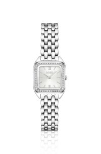 Mae Petite stainless-steel watch with crystal-set bezel, Silver tone
