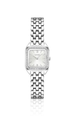 Mae Petite stainless-steel watch with crystal-set bezel