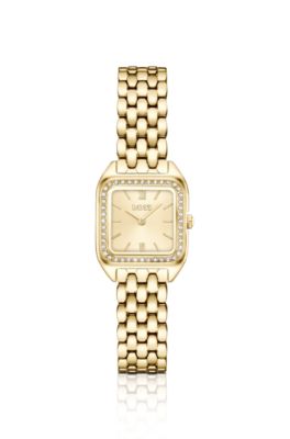 Mae Petite gold-tone watch with crystal-set bezel, Gold tone