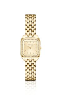 Mae Petite goudkleurig horloge met kristallen op de lunette, Goudkleurig