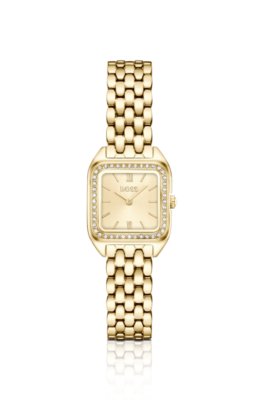 Mae Petite gold-tone watch with crystal-set bezel