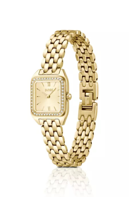 Mae Petite gold-tone watch with crystal-set bezel