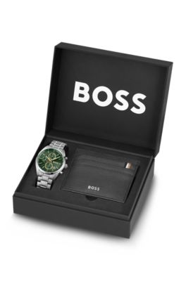 Grand Prix 44 watch and card holder gift set, Silver tone