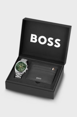 Grand Prix 44 watch and card holder gift set, Silver tone