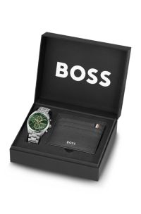 Grand Prix 44 watch and card holder gift set, Silver tone