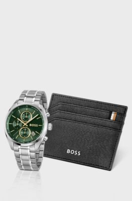 Grand Prix 44 watch and card holder gift set, Silver tone