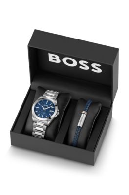 Watch and coordinating bracelet gift set, Silver tone