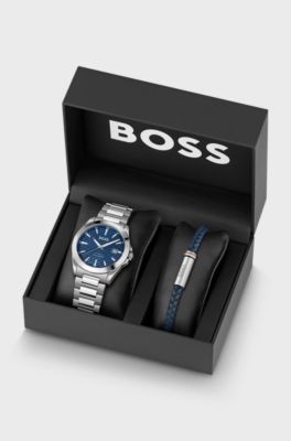 Watch and coordinating bracelet gift set, Silver tone