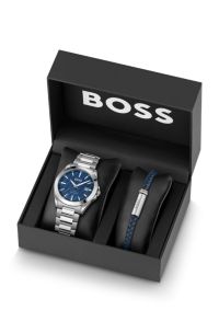 Watch and coordinating bracelet gift set, Silver tone