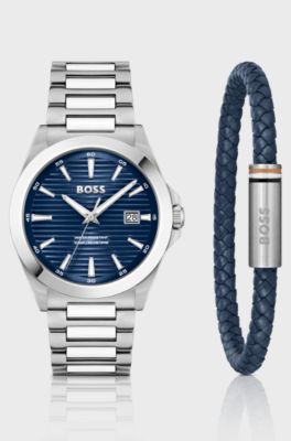 Watch and coordinating bracelet gift set, Silver tone