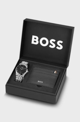Principle watch and card holder gift set, Silver tone